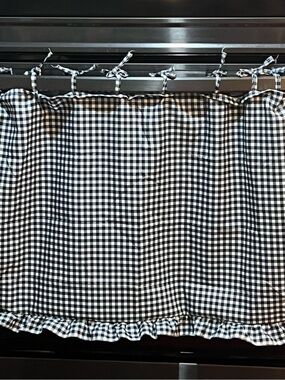 Gingham Ruffle Cafe Range Curtain/Skirt in Blue Black & White